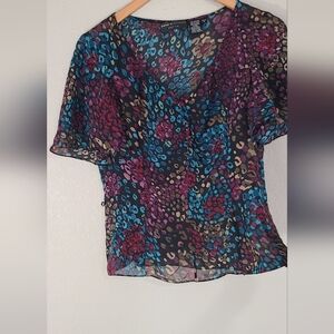 Dana Buchman Vibrant Leopard Print V-Neck Blouse